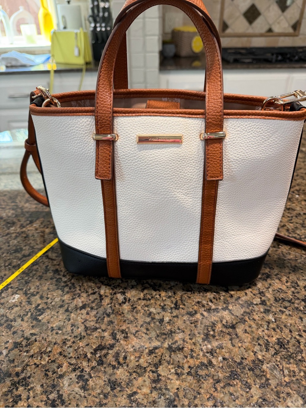 Anne Klein Tri-Color Colorblock Large Tote Bag with Crossbody Strap